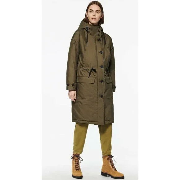 ANDREW MARC Reversible Hooded Parka In Olive Size Medium Women Long